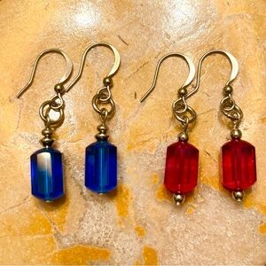 Two Pairs of Swarovski earrings in stainless steel Capri blue and Siam red ❤️💙